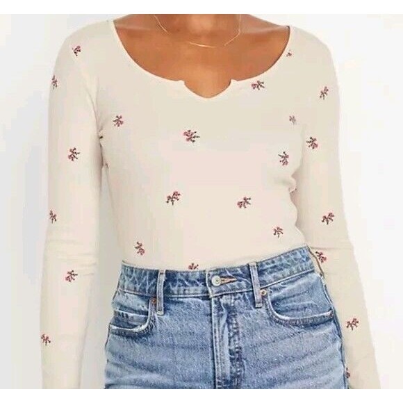 NWT Women's Old Navy Fitted Long Sleeve Rib Knit Tee Size 2X (20-22) Dits Floral - Picture 2 of 10